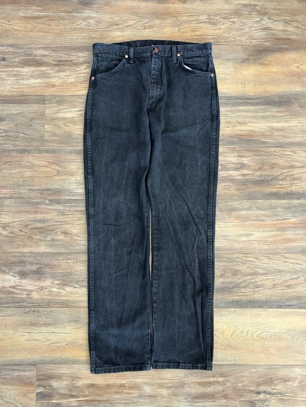 Vintage Wrangler Straight Cut Black Denim Cowboy Jeans 34x36
